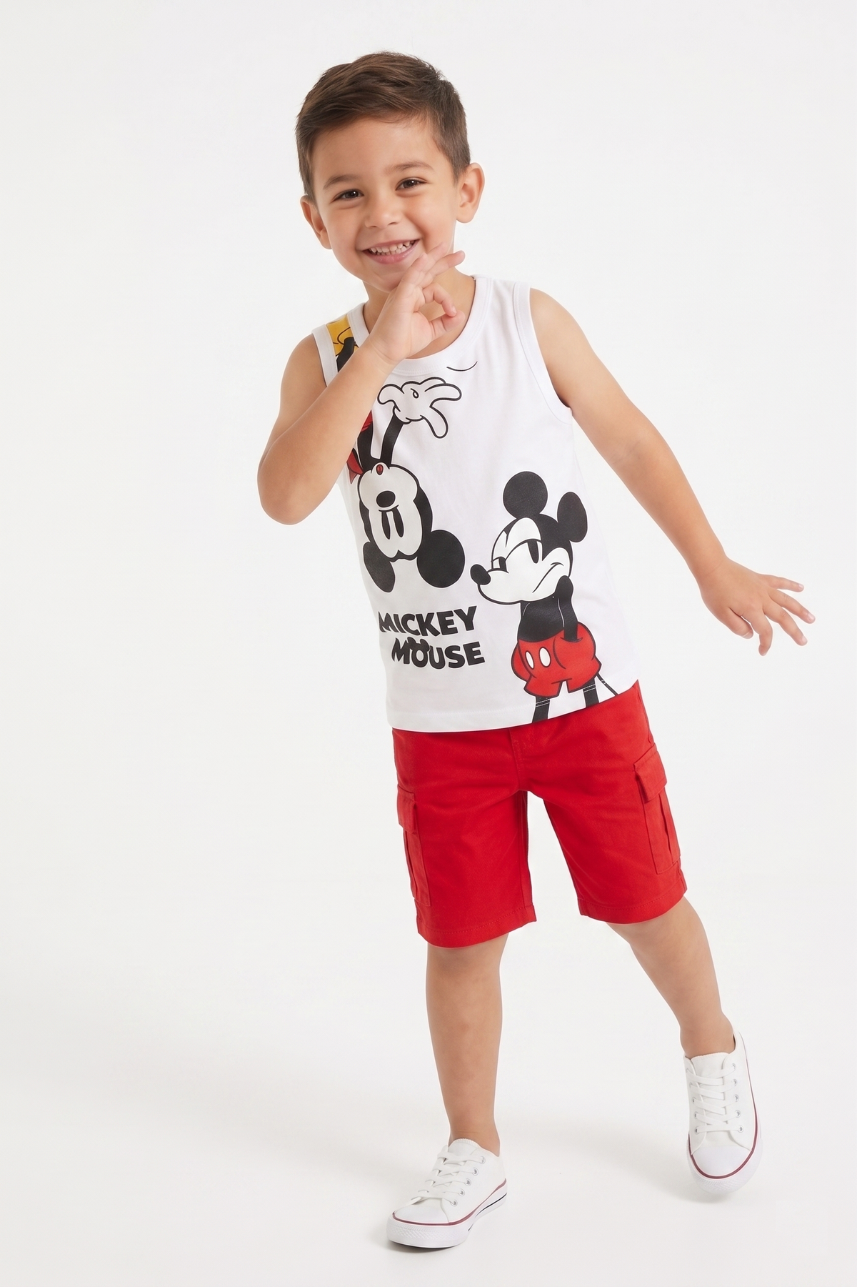 Canotta Topolino DISNEY Bambino Smanicata 100% Cotone con Stampa Frontale - Ez10158bianco