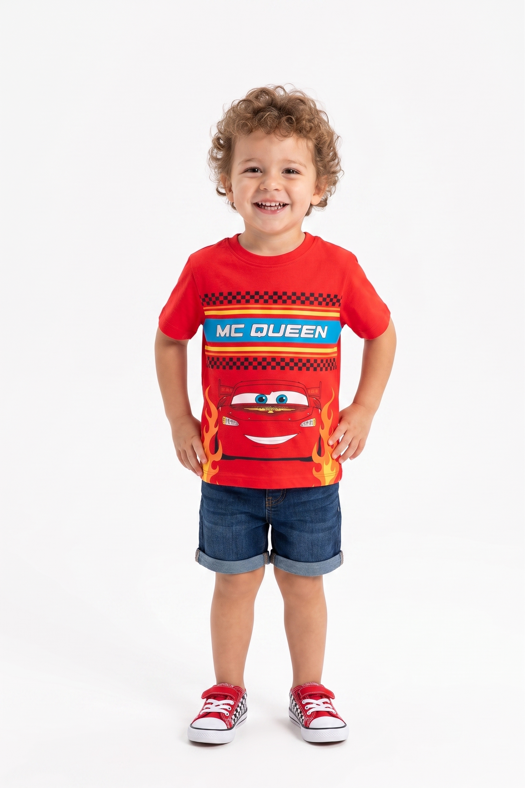 T-Shirt Cars DISNEY Maniche Corte Maglietta 100% Cotone Bambino - Ez10098rosso