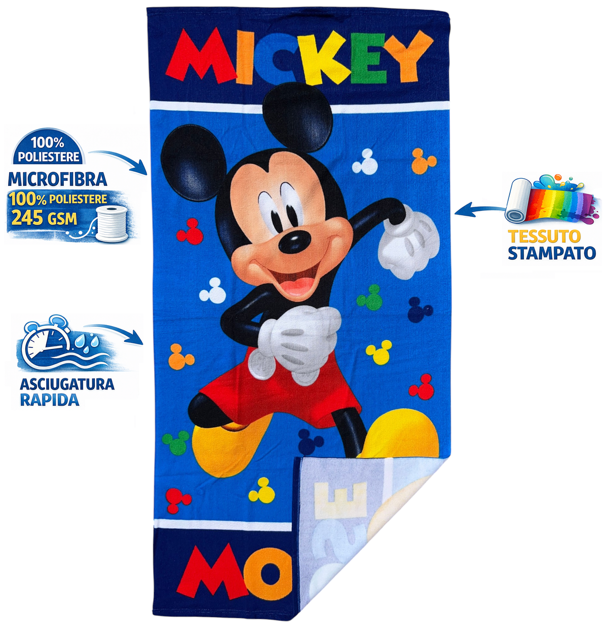 Telo Mare Topolino DISNEY Asciugamano per Bambini in Microfibra CM 140x70 - Je14178ad