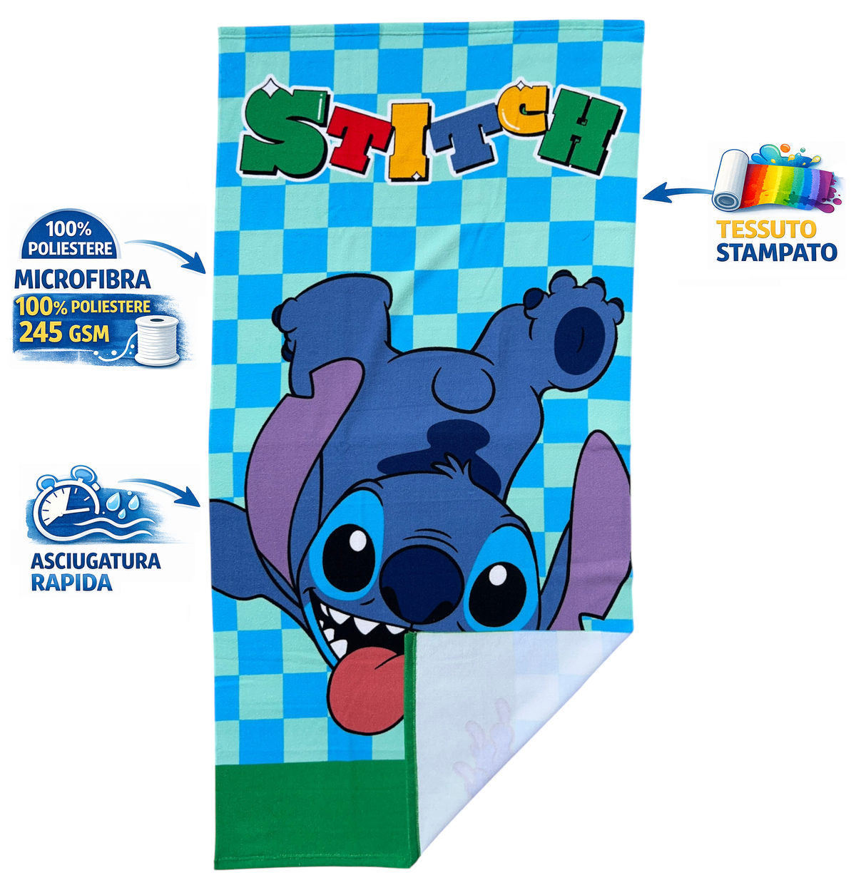 Telo Mare Stitch DISNEY Asciugamano per Bambini in Microfibra CM 140x70 - Je14186ad