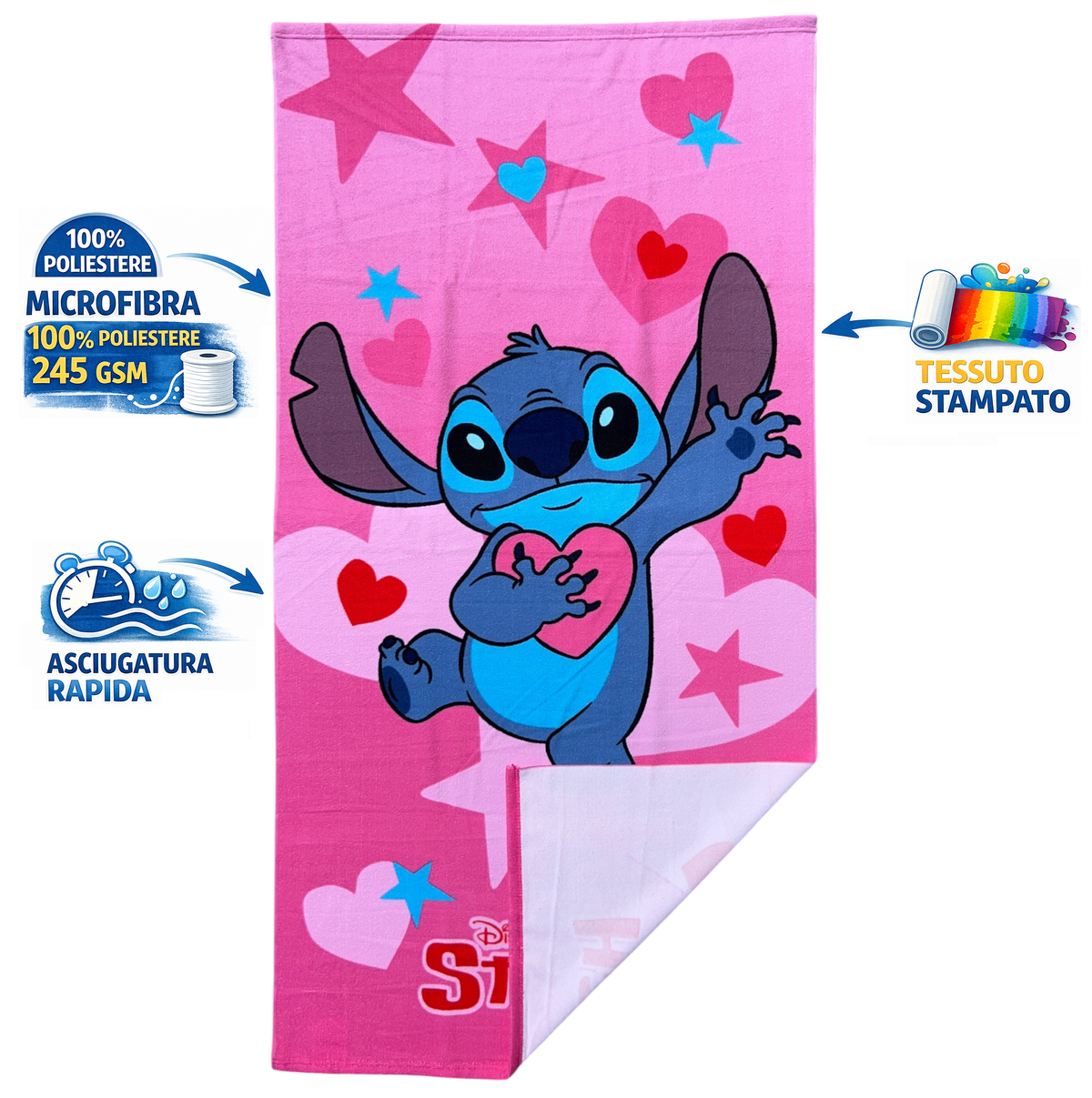 Telo Mare Stitch DISNEY Asciugamano per Bambini in Microfibra CM 140x70 - Je13085ad
