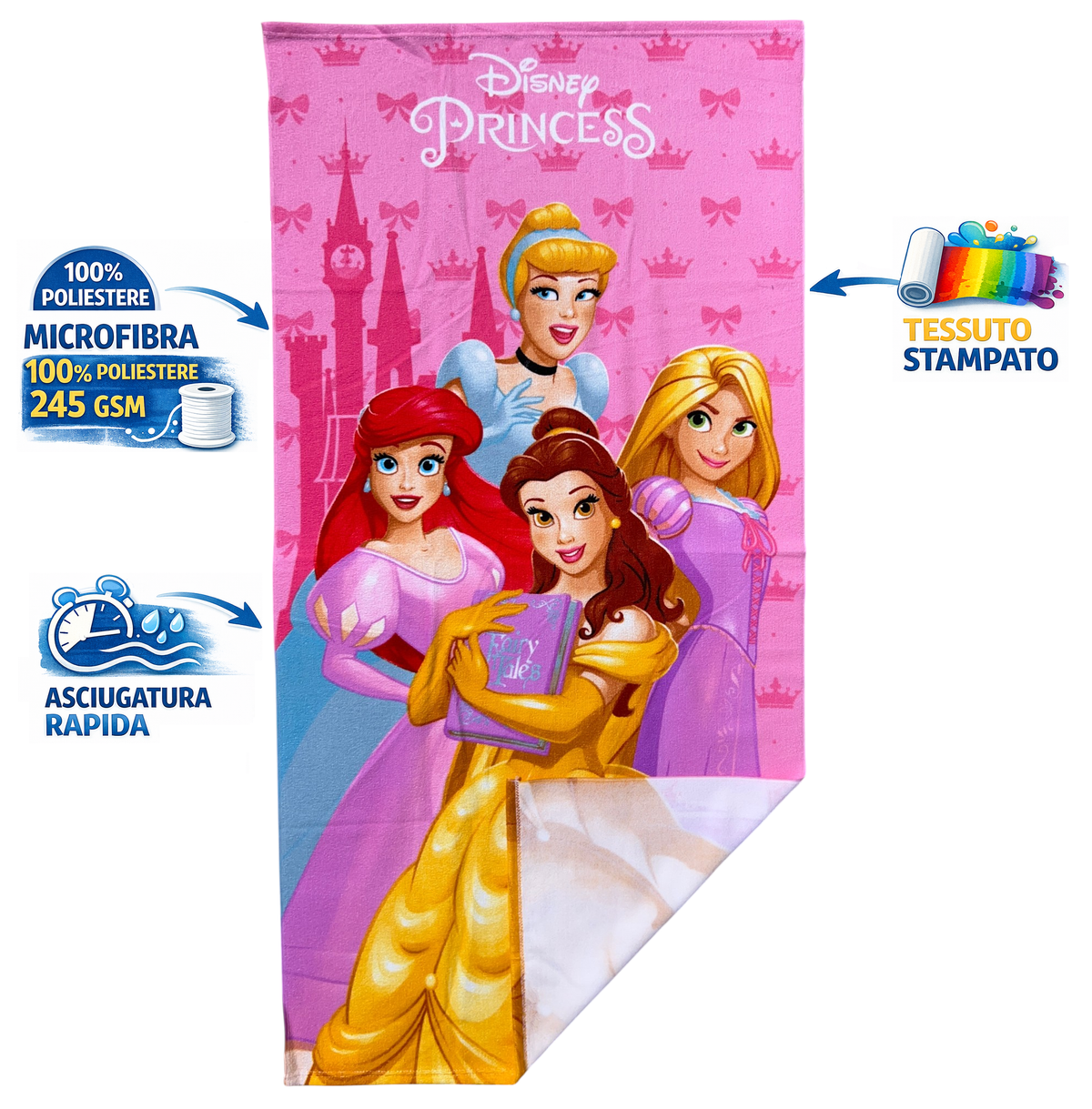 Telo Mare Principesse DISNEY Asciugamano per Bambini in Microfibra CM 140x70 - Je14191ad