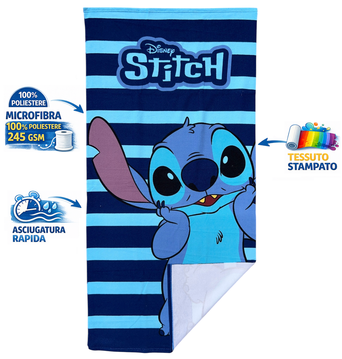 Telo Mare Stitch DISNEY Asciugamano per Bambini in Microfibra CM 140x70 - Je14187ad