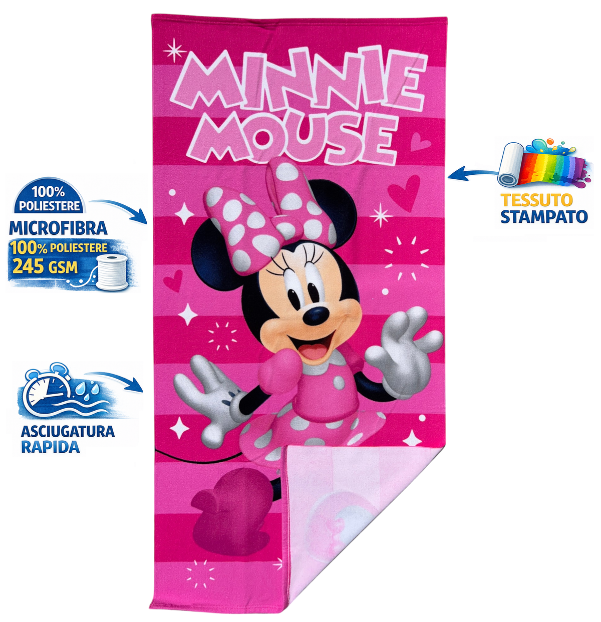 Telo Mare Minnie DISNEY Asciugamano per Bambine in Microfibra CM 140x70 - Je14181ad