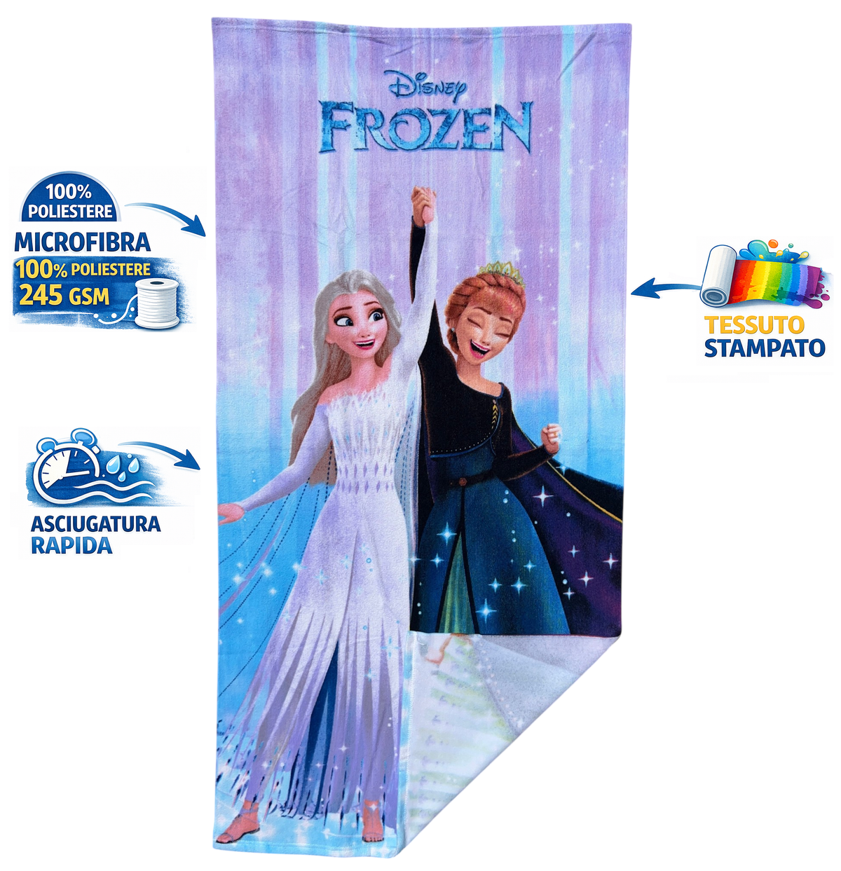 Telo Mare Frozen DISNEY Asciugamano per Bambine in Microfibra CM 140x70 - Je14183ad