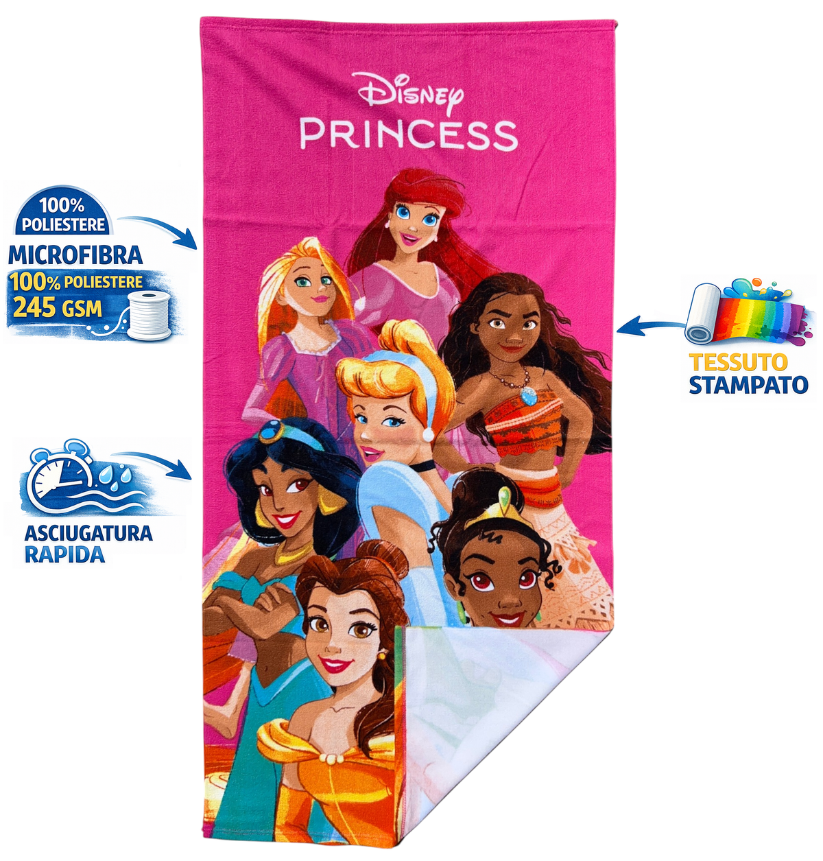 Telo Mare Principesse DISNEY Asciugamano per Bambine in Microfibra CM 140x70 - Je14190ad