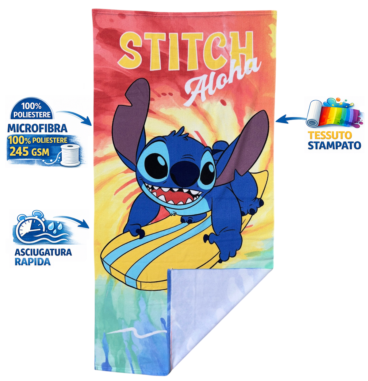 Telo Mare Stitch DISNEY Asciugamano per Bambini in Microfibra CM 140x70 - Je14159ad