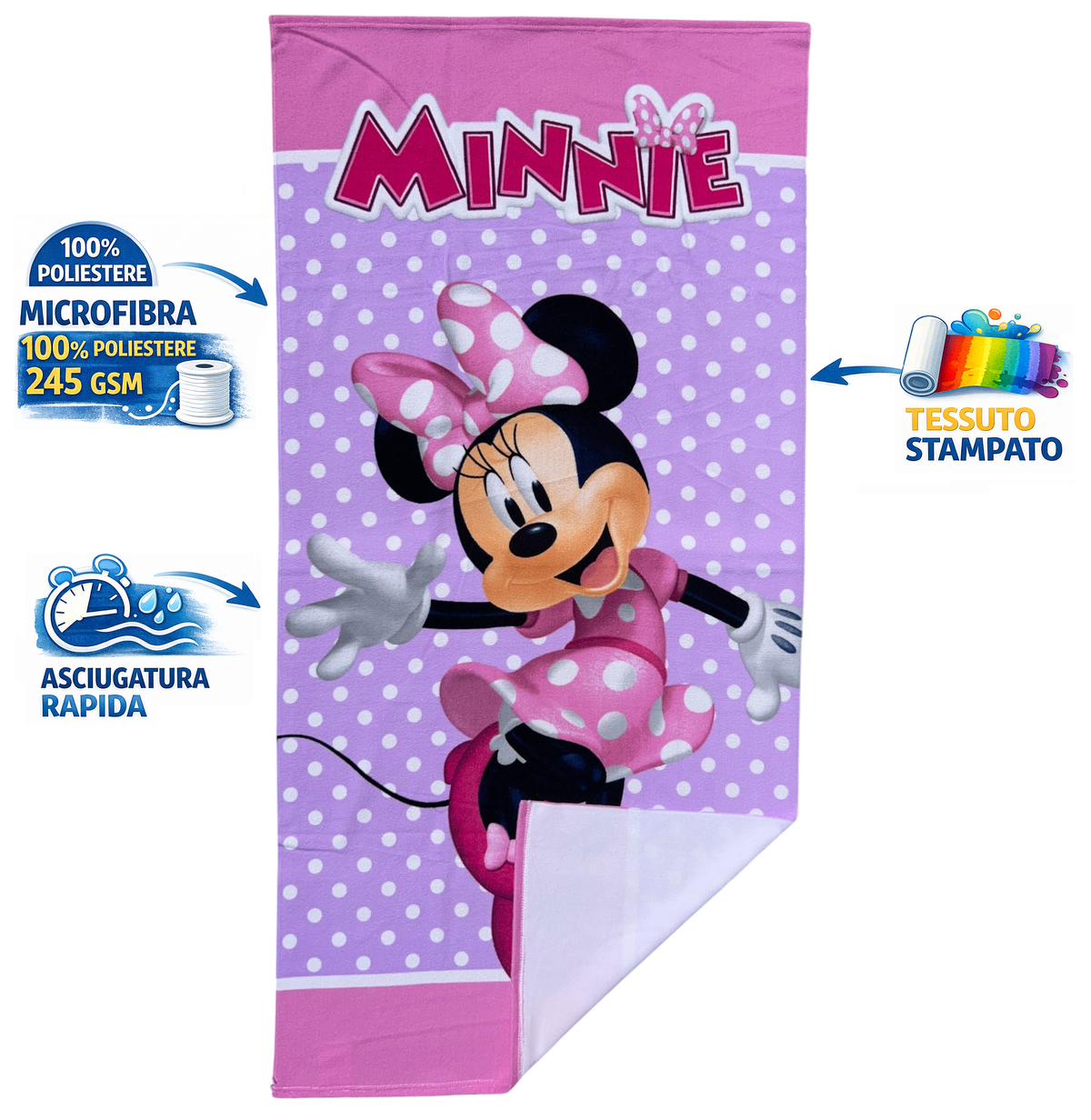 Telo Mare Minnie DISNEY Asciugamano per Bambine in Microfibra CM 140x70 - Je14180ad