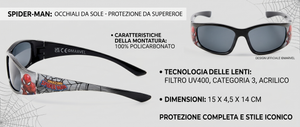 Occhiali da Sole Spiderman MARVEL Bambino Uv400 Filtro 3 Montatura in Policarbonato -  Ez25017