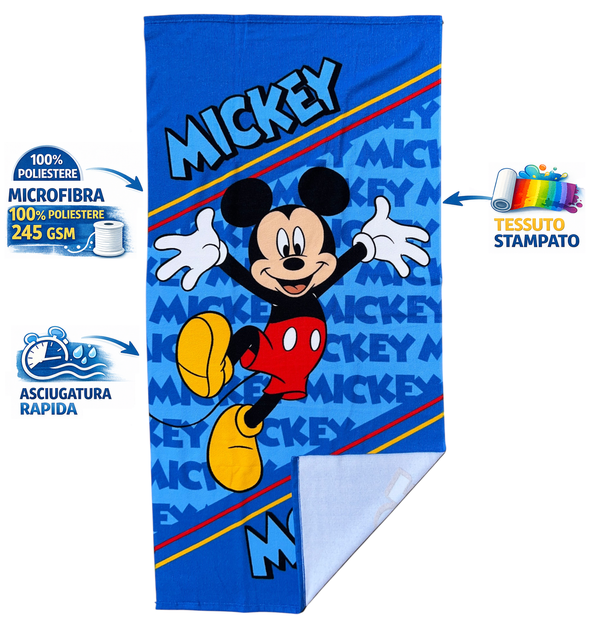 Telo Mare Topolino DISNEY Asciugamano per Bambini in Microfibra CM 140x70 - Je14177ad