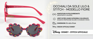 Occhiali da Sole Stitch DISNEY Bambina Uv400 Filtro 3 Montatura Fiore in Policarbonato - Ez25003
