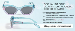 Occhiali da Sole Stitch Angel DISNEY Bambina Uv400 Filtro 3 Montatura in Policarbonato - Ez25010