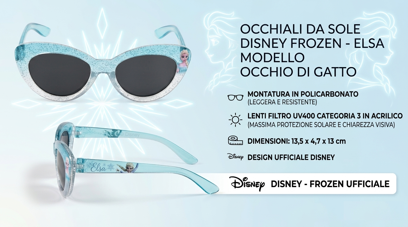Occhiali da Sole Frozen DISNEY Bambina Uv400 Filtro 3 Montatura in Policarbonato - Ez25001