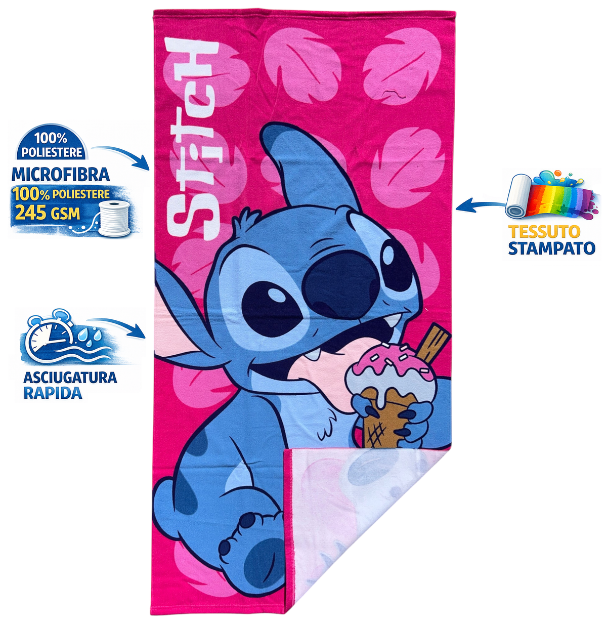 Telo Mare Stitch DISNEY Asciugamano per Bambini in Microfibra CM 140x70 - Je13118ad
