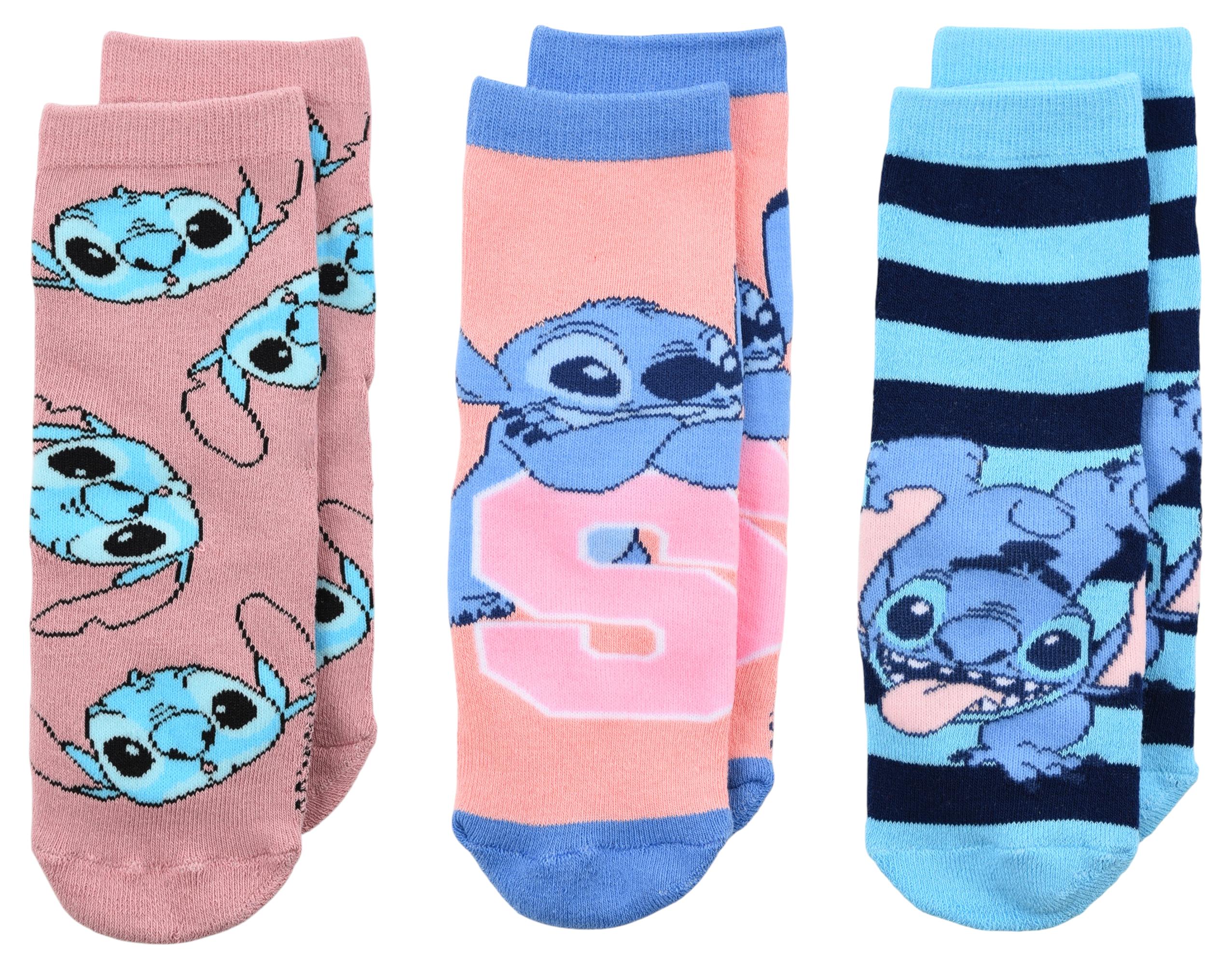 Calzini Antiscivolo Stitch DISNEY in Misto Cotone 3 Paia Assortiti Bambini 23/34 - Hy06059