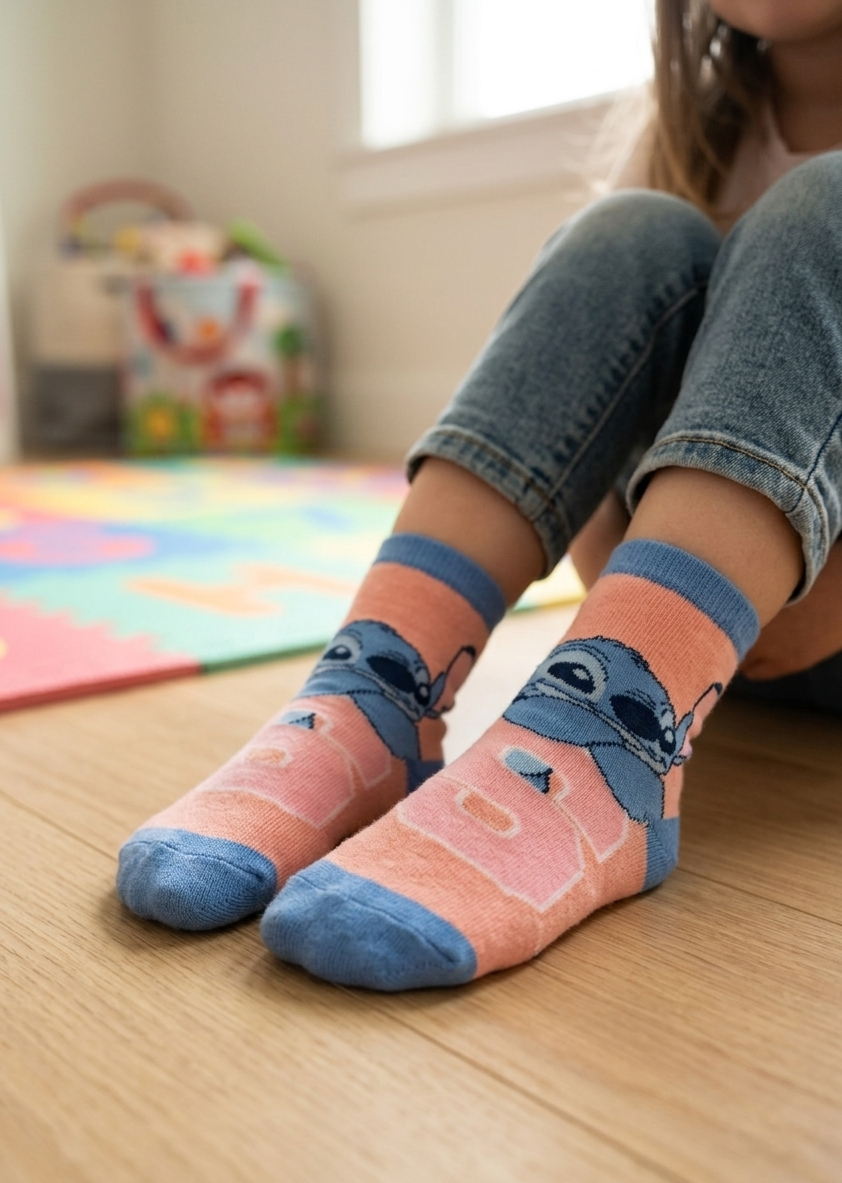 Calzini Antiscivolo Stitch DISNEY in Misto Cotone 3 Paia Assortiti Bambini 23/34 - Hy06059