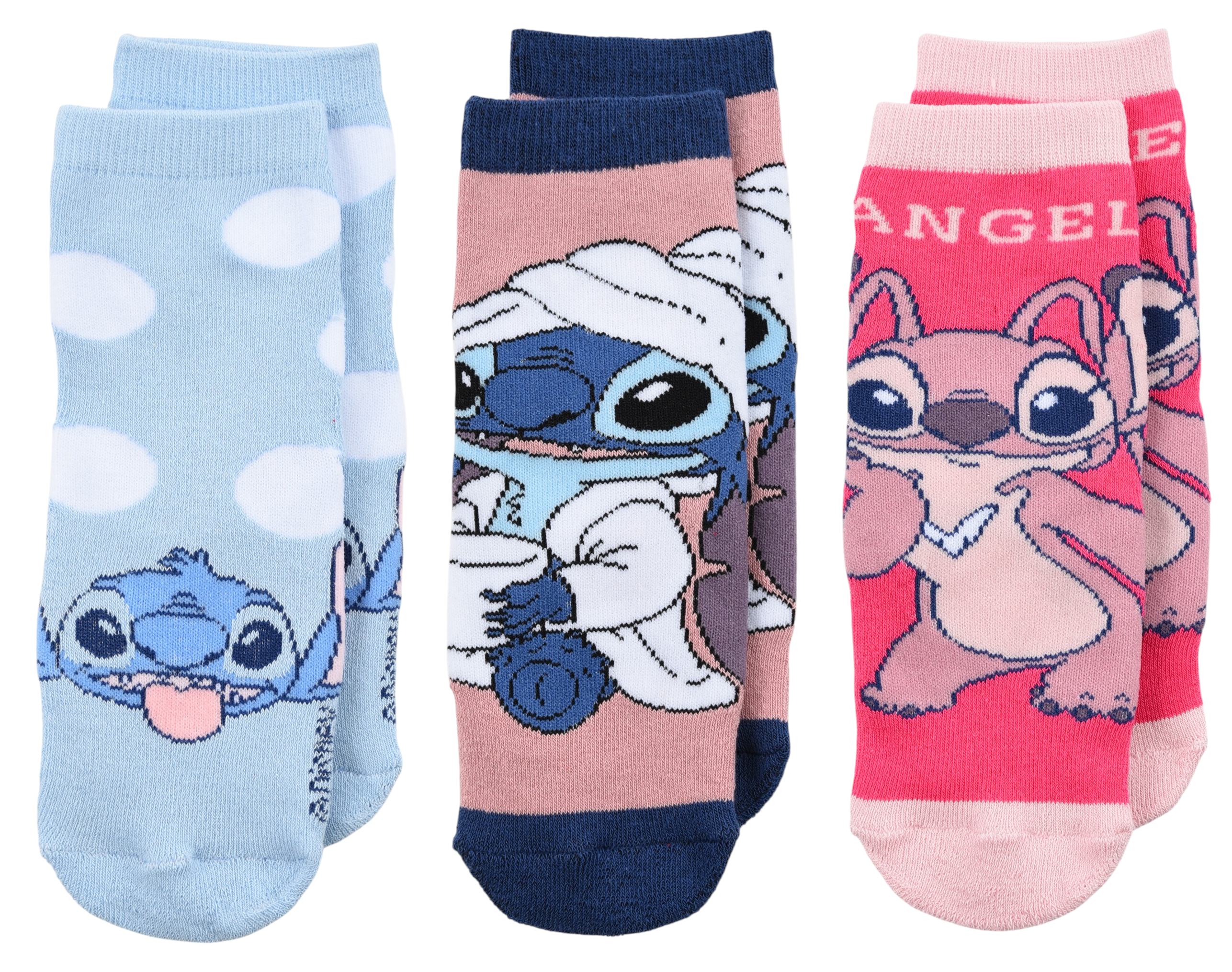 Calzini Antiscivolo Stitch Angel DISNEY in Misto Cotone 3 Paia Assortiti Bambine 23/34 - Hy06060