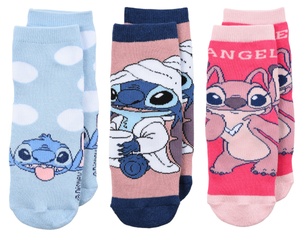 Calzini Antiscivolo Stitch Angel DISNEY in Misto Cotone 3 Paia Assortiti Bambine 23/34 - Hy06060