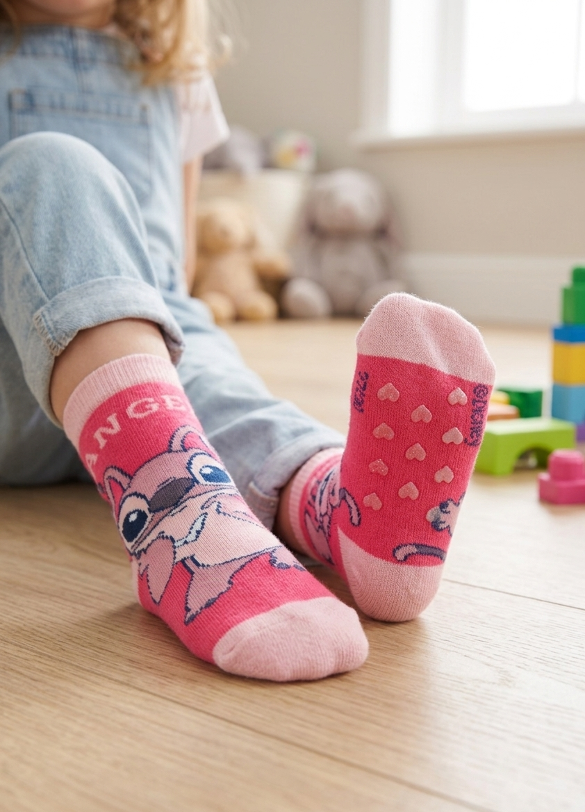 Calzini Antiscivolo Stitch Angel DISNEY in Misto Cotone 3 Paia Assortiti Bambine 23/34 - Hy06060