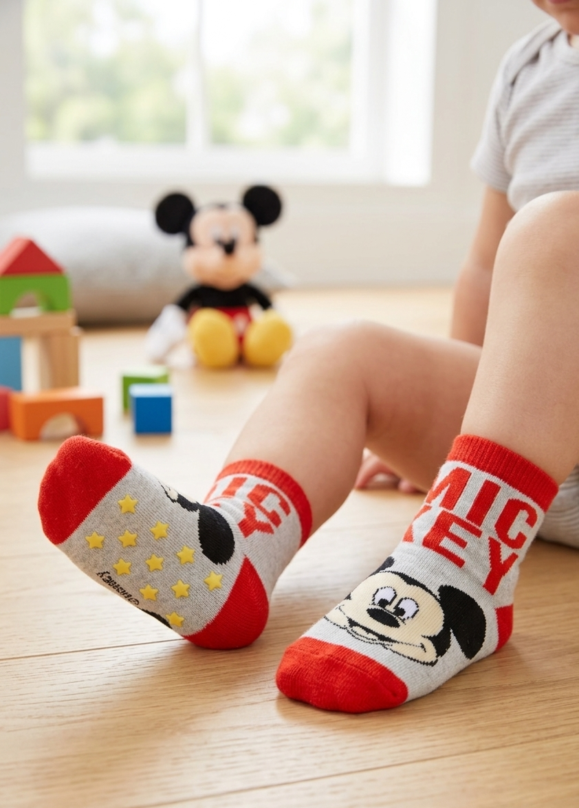 Calzini Antiscivolo Topolino DISNEY in Misto Cotone 3 Paia Assortiti Bambini 23/34 - Hy06061