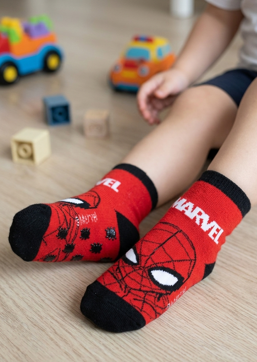 Calzini Antiscivolo Spiderman MARVEL in Misto Cotone 3 Paia Assortiti Bambini 23/34 - Hy06065