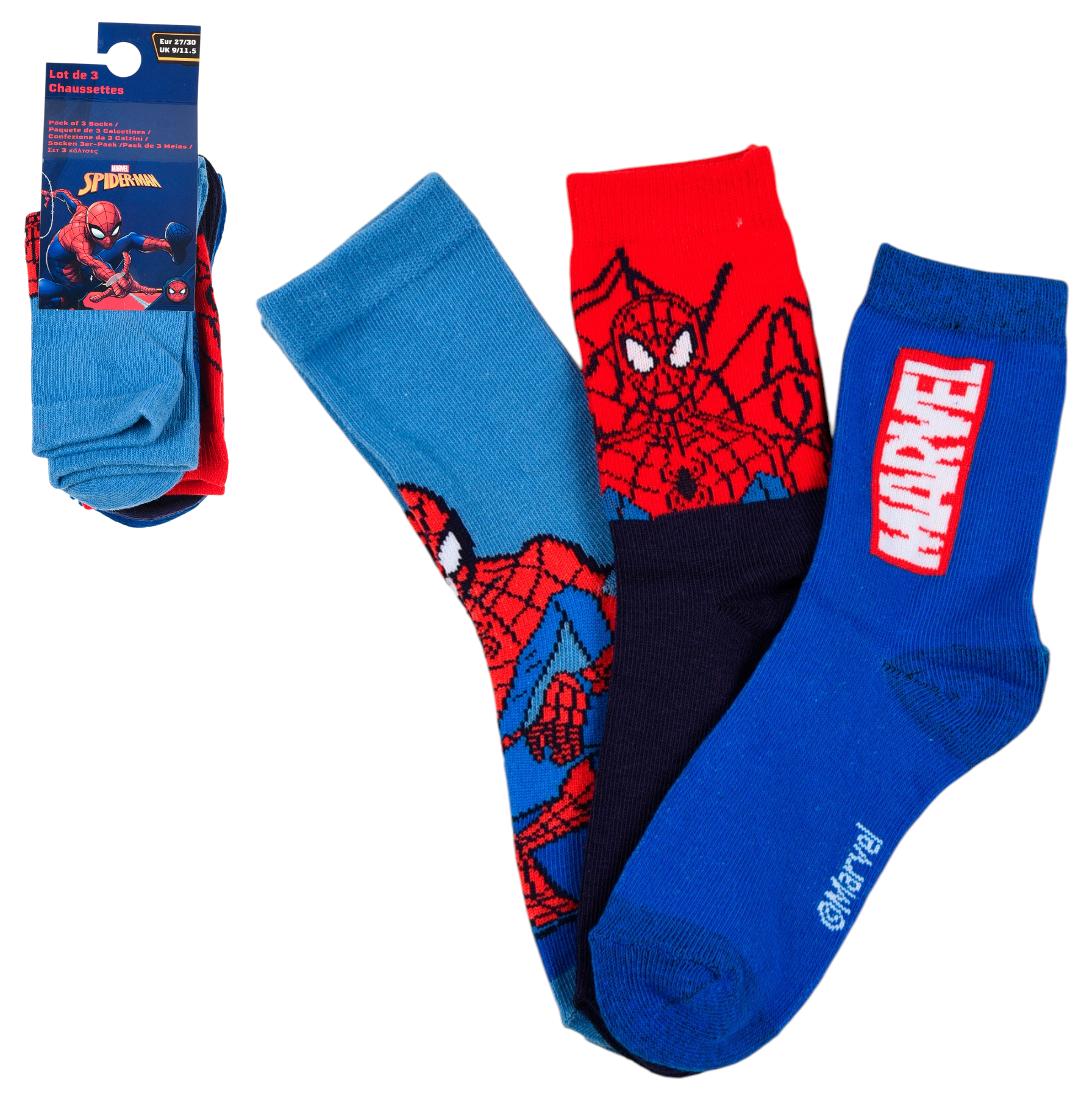 Calzini Spiderman MARVEL in Misto Cotone 3 Paia Assortiti Bambini 23/34 - Hy06039/2