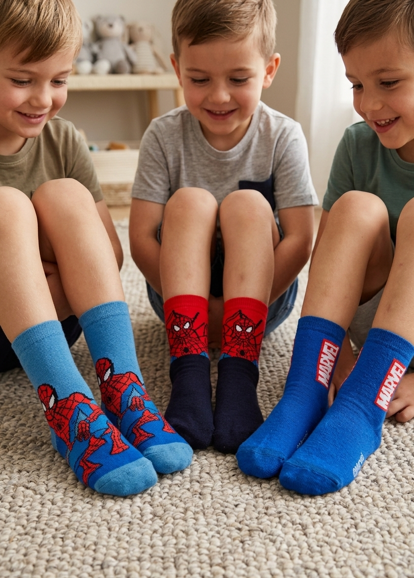 Calzini Spiderman MARVEL in Misto Cotone 3 Paia Assortiti Bambini 23/34 - Hy06039/2