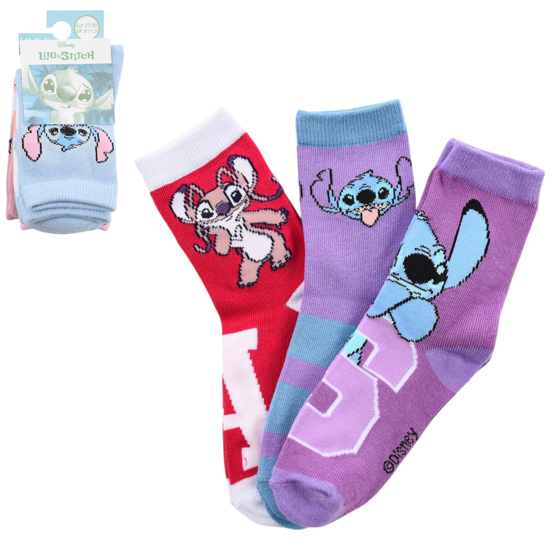 Calzini Angel Stitch DISNEY in Misto Cotone 3 Paia Assortiti Bambini 23/34 - Hy06033/2