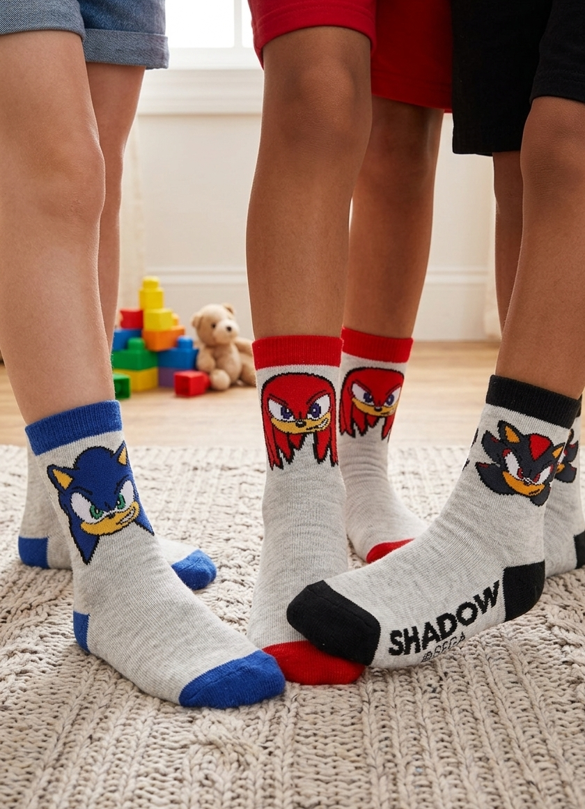 Calzini Sonic Shadow Knuckles in Misto Cotone 3 Paia Assortiti Bambini 23/34 - Hy06026/2