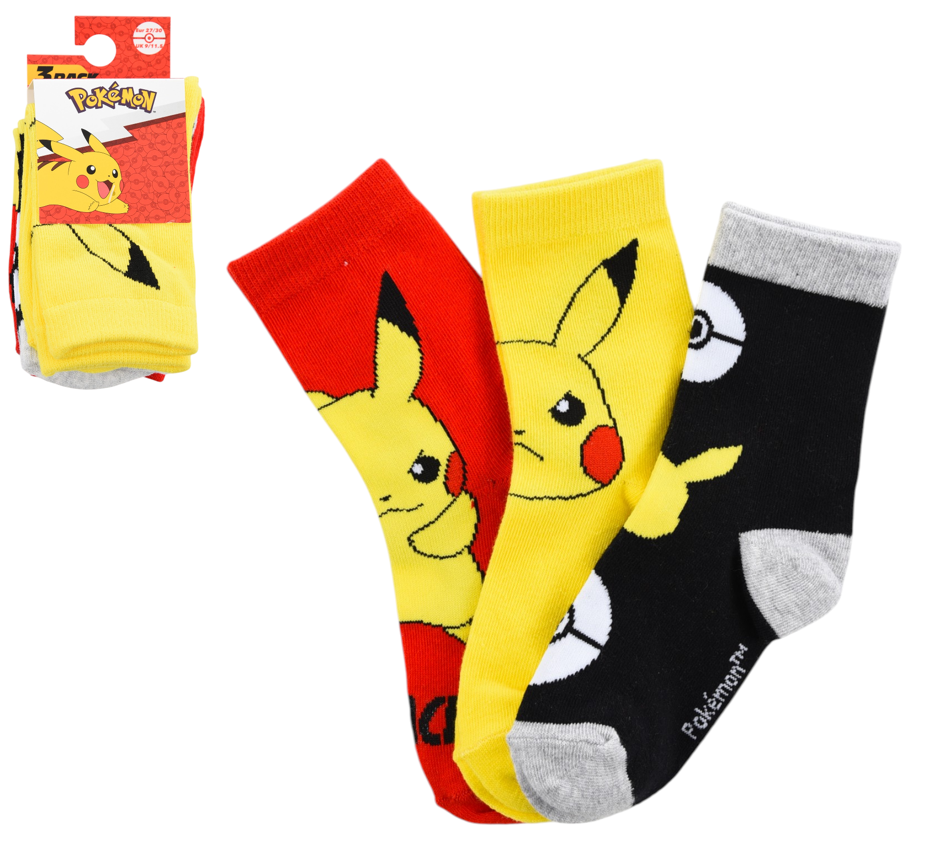 Calzini Pikachu Pokémon in Misto Cotone 3 Paia Assortiti Bambini 23/34 - Hy06025/1