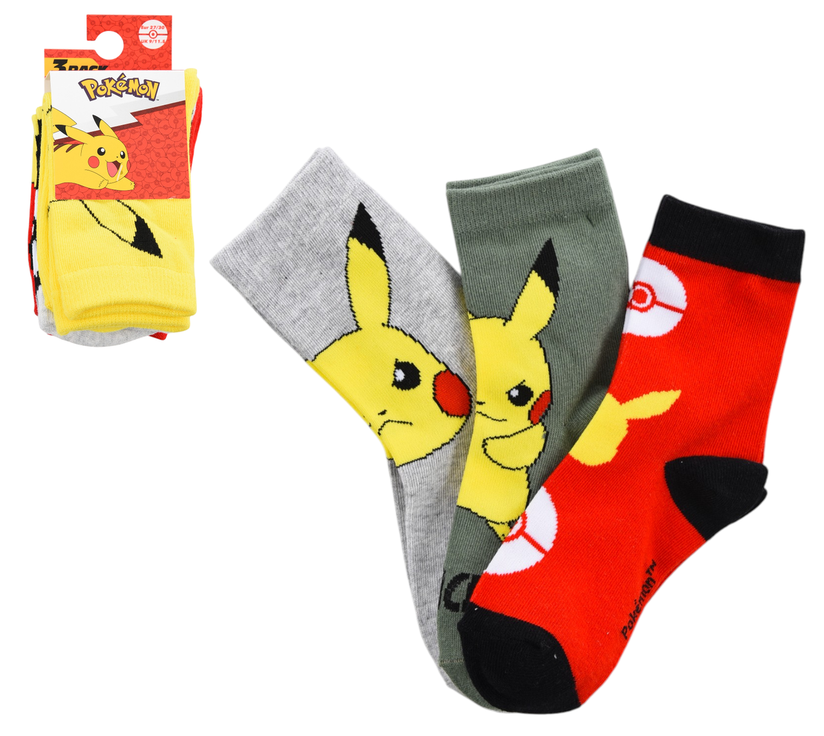 Calzini Pokémon Pikachu in Misto Cotone 3 Paia Assortiti Bambini 23/34 - Hy06025/2