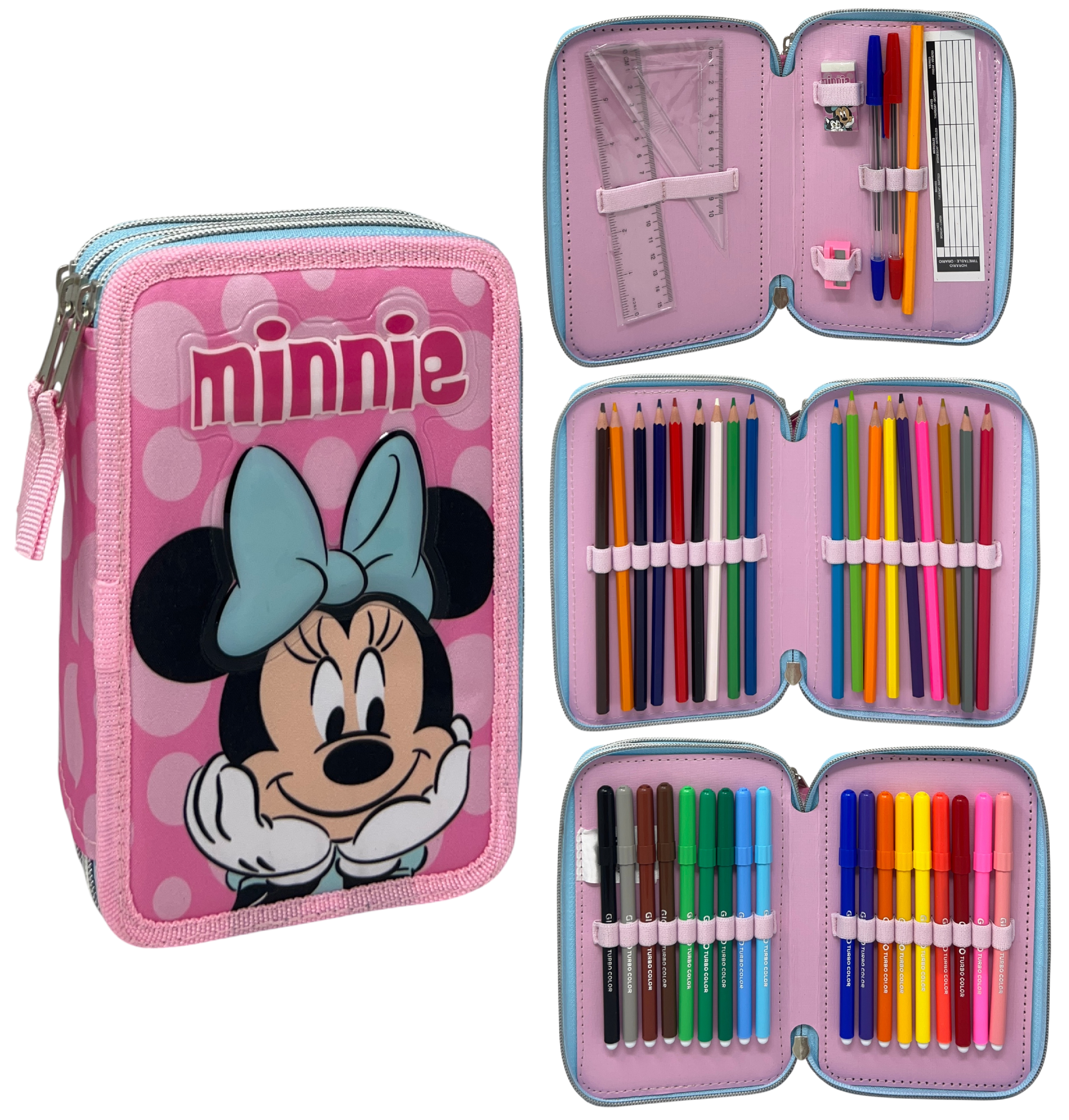 Astuccio Scuola Minnie DISNEY Multiscomparto 3 Zip Portacolori Giotto - 5559