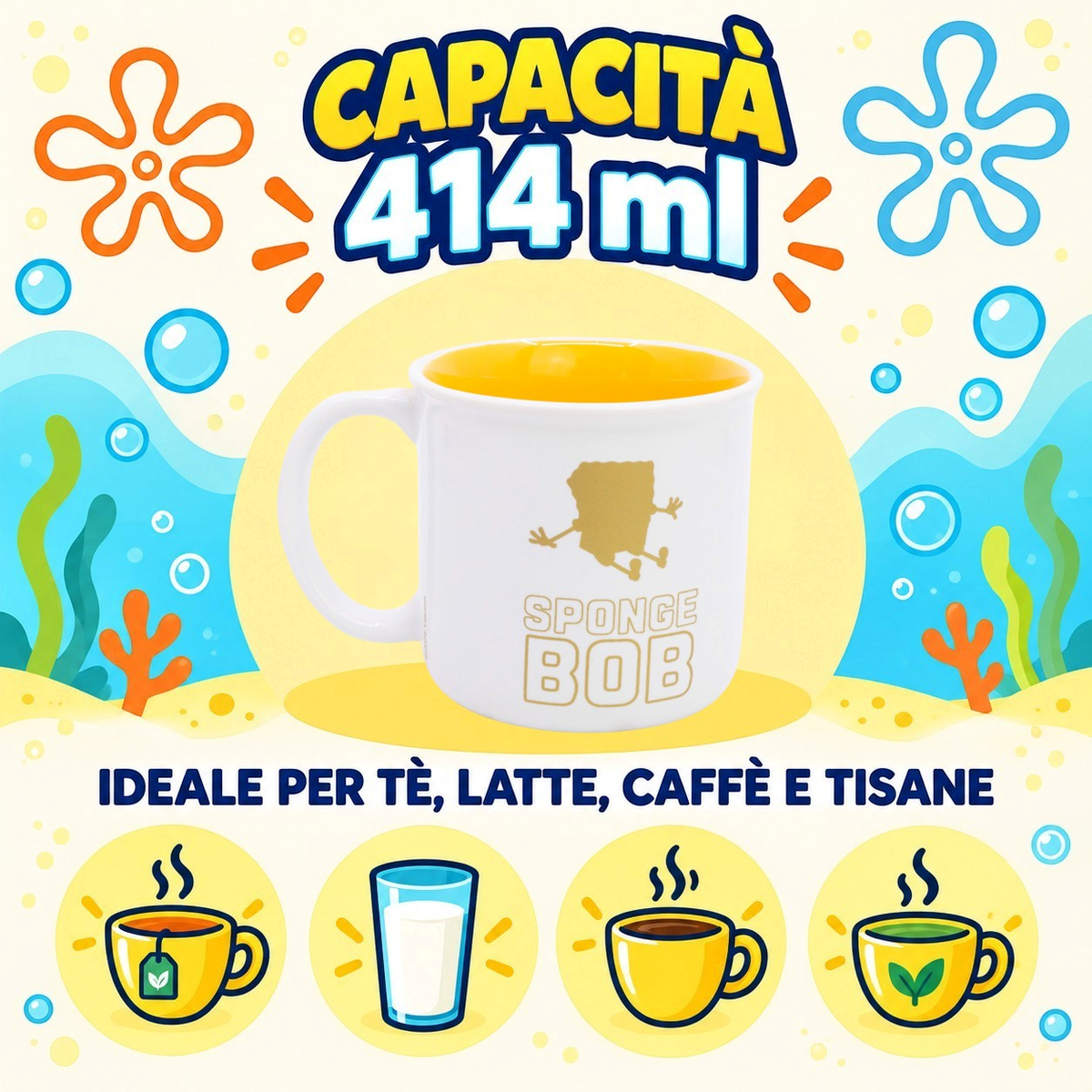 Tazza in Ceramica Spongebob Modello Mug 414 Ml in Confezione - 86206
