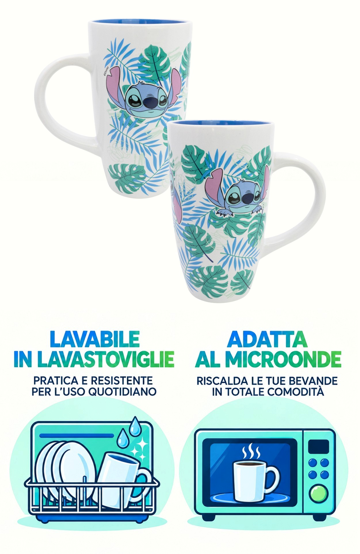 Tazza da Latte Stitch DISNEY in Ceramica Modello Mug Alta 680 Ml - 86145
