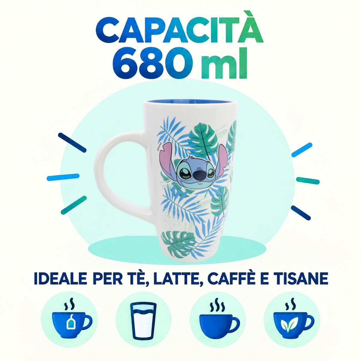 Tazza da Latte Stitch DISNEY in Ceramica Modello Mug Alta 680 Ml - 86145