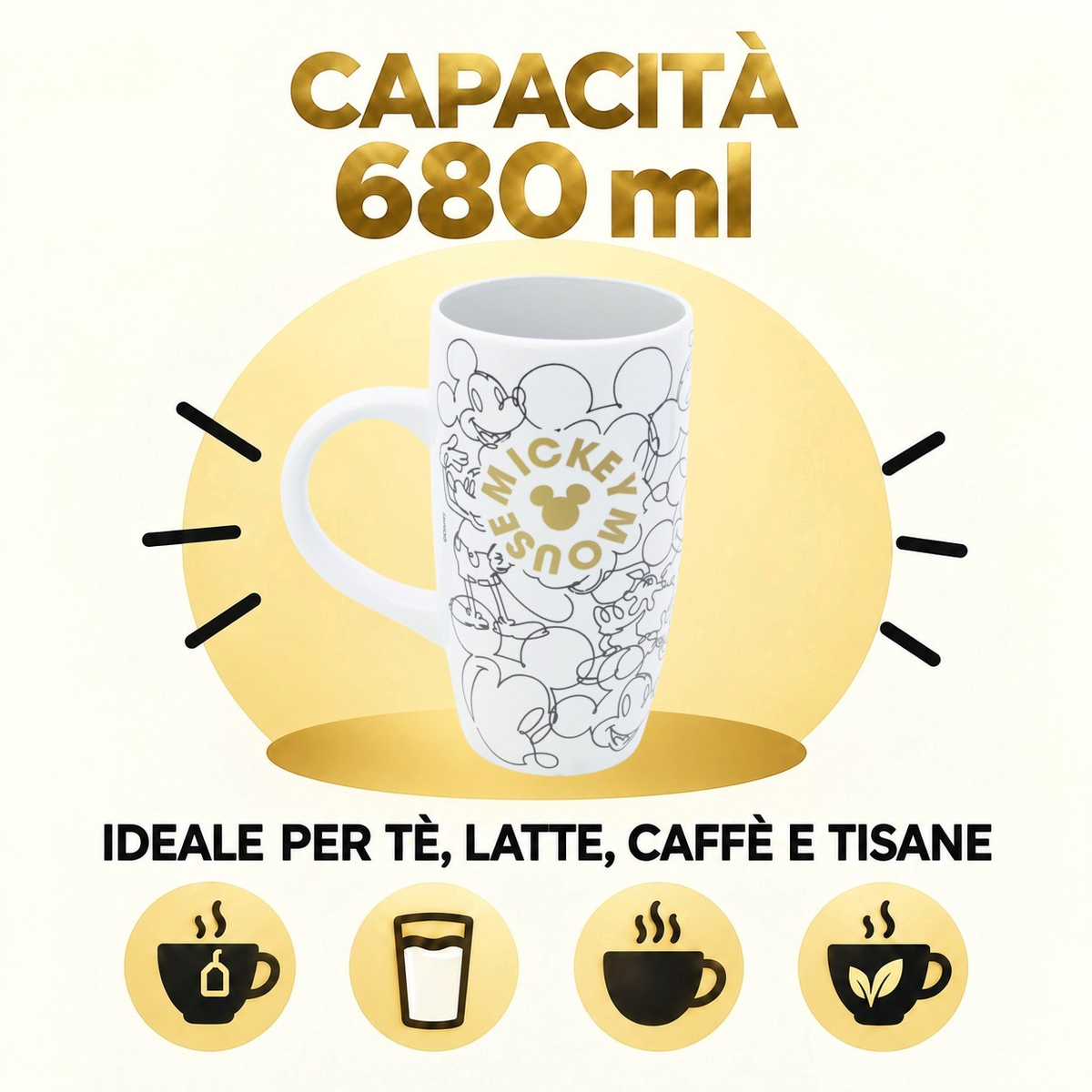 Tazza da Latte Mickey Mouse Topolino DISNEY in Ceramica Modello Mug Alta 680 Ml - 86146