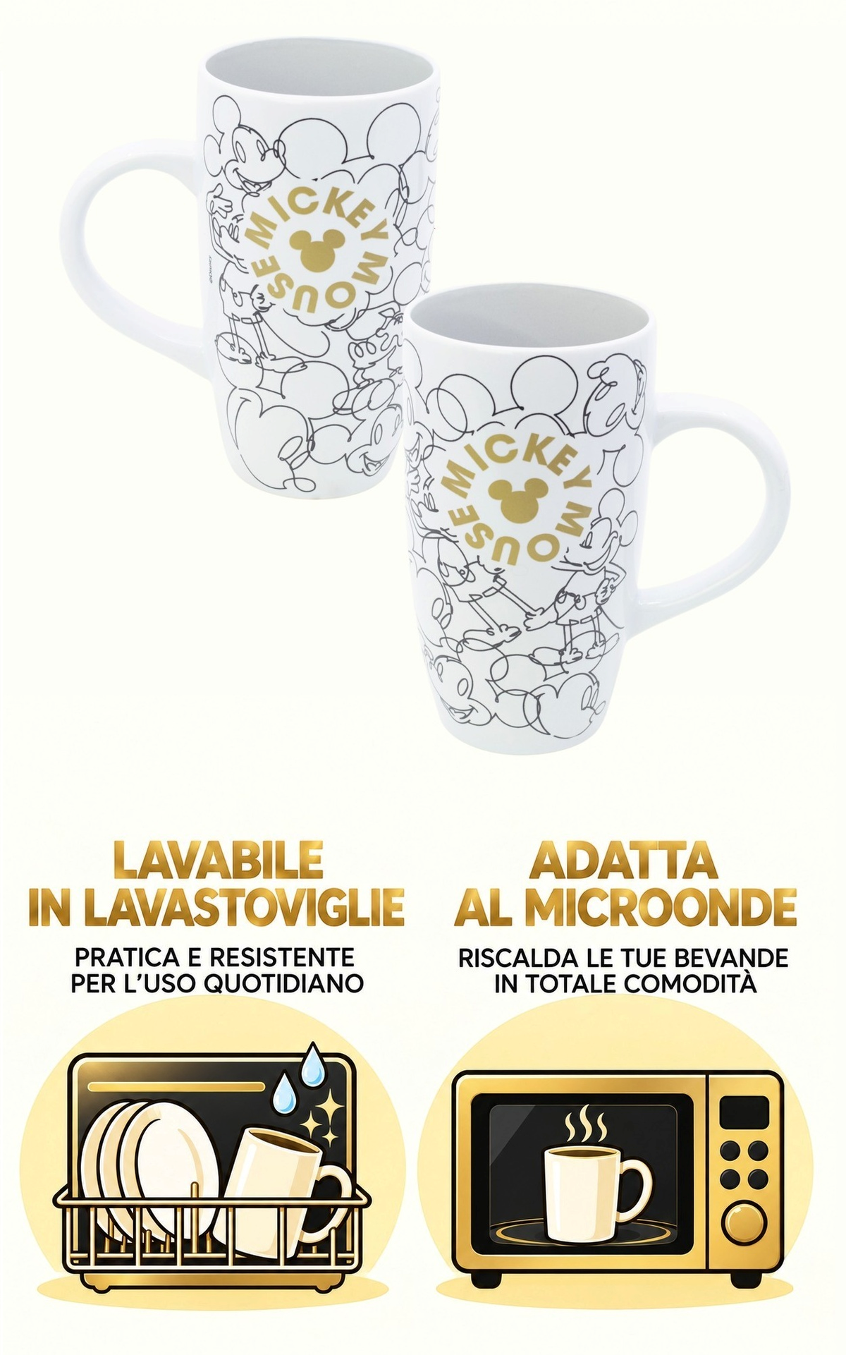Tazza da Latte Mickey Mouse Topolino DISNEY in Ceramica Modello Mug Alta 680 Ml - 86146