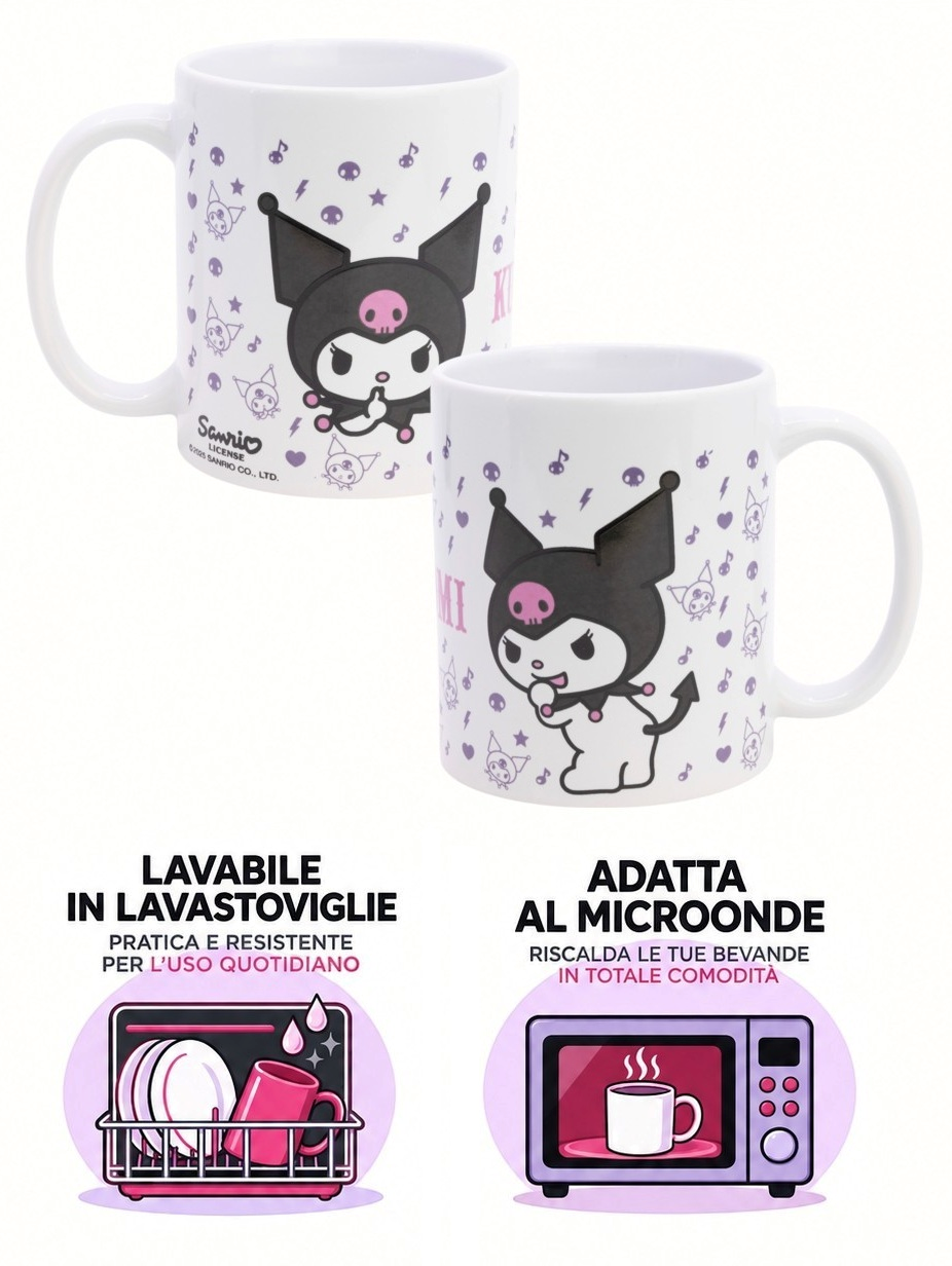Tazza in Ceramica Kuromi Sanrio Modello Mug 325 Ml in Confezione - 86036