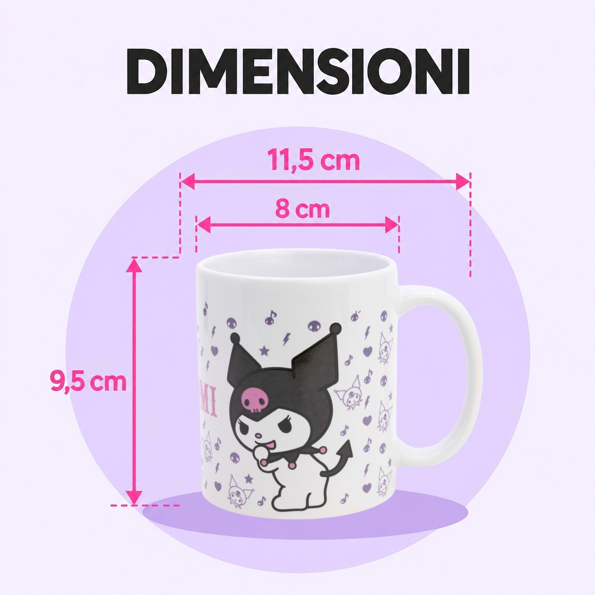 Tazza in Ceramica Kuromi Sanrio Modello Mug 325 Ml in Confezione - 86036