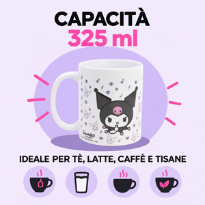 Tazza in Ceramica Kuromi Sanrio Modello Mug 325 Ml in Confezione - 86036