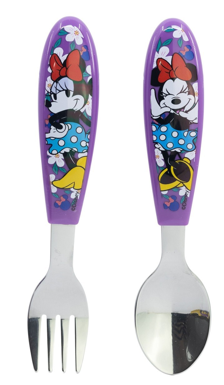 Posate Minnie DISNEY Forchetta e Cucchiaio in Acciaio Inox Manico Ergonomico- St81218
