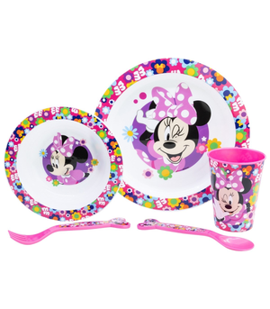 Set Pappa 5 Pezzi Minnie DISNEY in Plastica Adatta Al Microonde Piatti Bicchiere Posate  - St81250