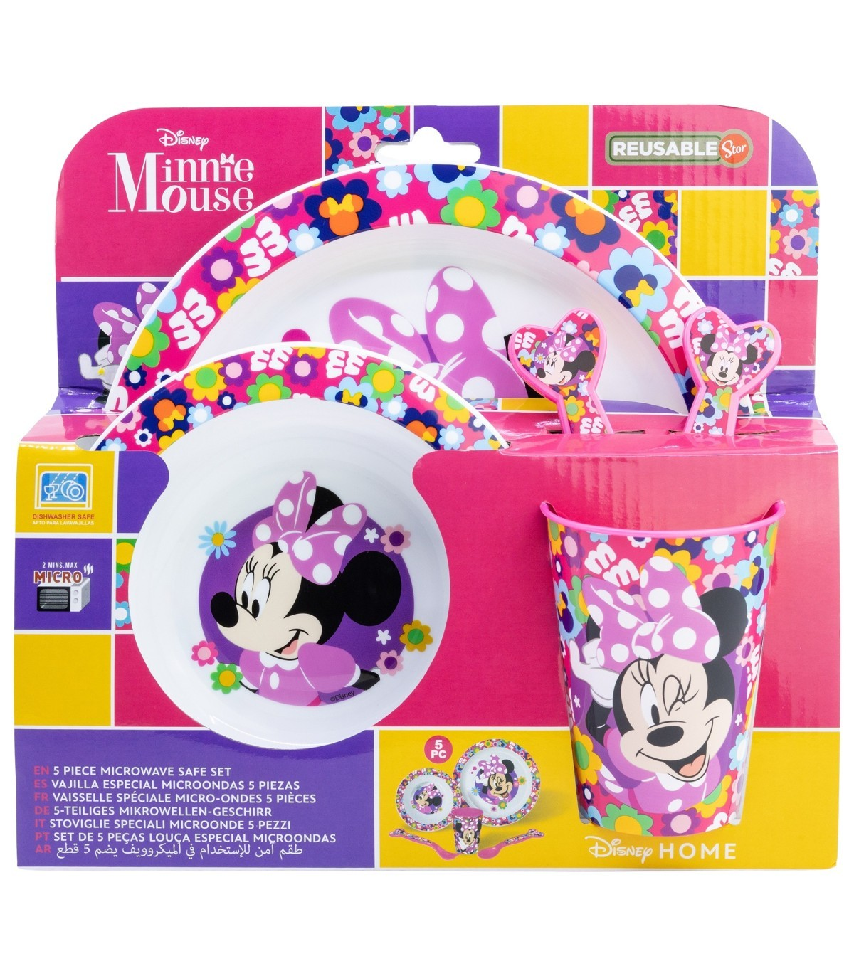 Set Pappa 5 Pezzi Minnie DISNEY in Plastica Adatta Al Microonde Piatti Bicchiere Posate  - St81250