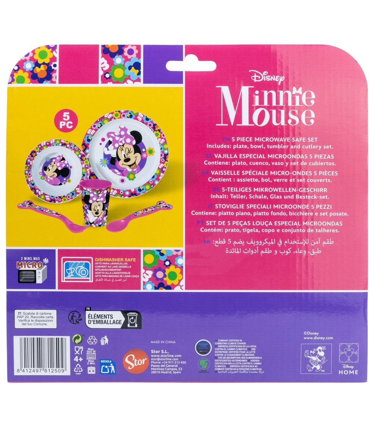Set Pappa 5 Pezzi Minnie DISNEY in Plastica Adatta Al Microonde Piatti Bicchiere Posate  - St81250