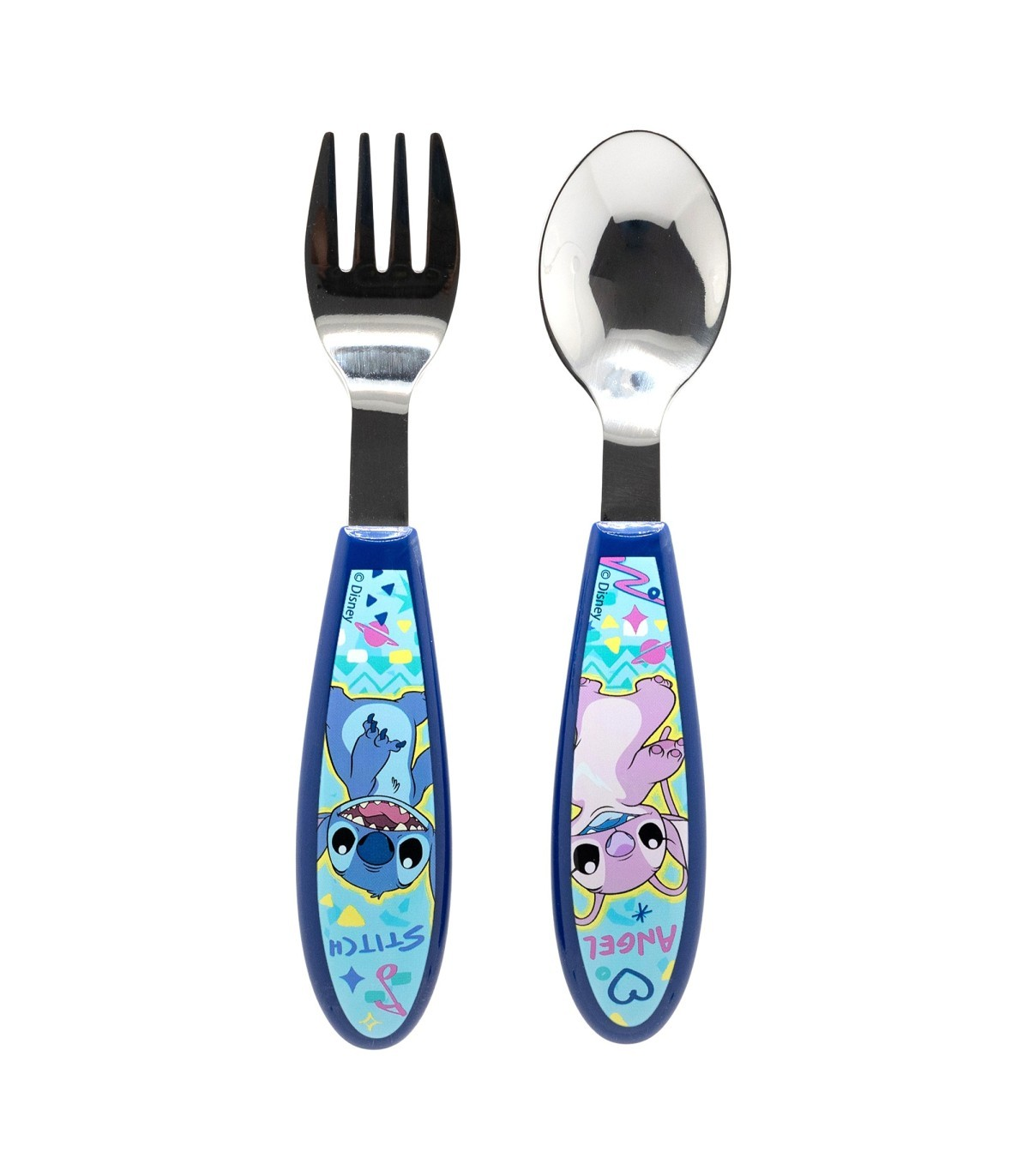Posate Stitch e Angel DISNEY Forchetta e Cucchiaio in Acciaio Inox Manico Ergonomico- St75068