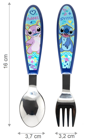 Posate Stitch e Angel DISNEY Forchetta e Cucchiaio in Acciaio Inox Manico Ergonomico- St75068