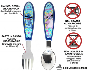 Posate Stitch e Angel DISNEY Forchetta e Cucchiaio in Acciaio Inox Manico Ergonomico- St75068