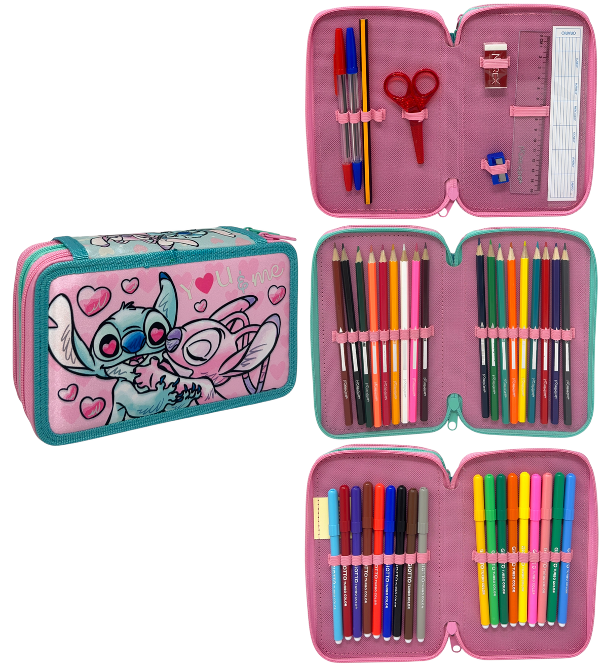 Astuccio 3 Zip Scuola Stitch DISNEY Multiscomparto Portacolori Giotto - 1004e5292