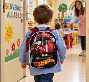 Zaino Asilo 3d Hot Wheels Borsa con Applicazioni 32 CM per Scuola Materna da Passeggio - 5873