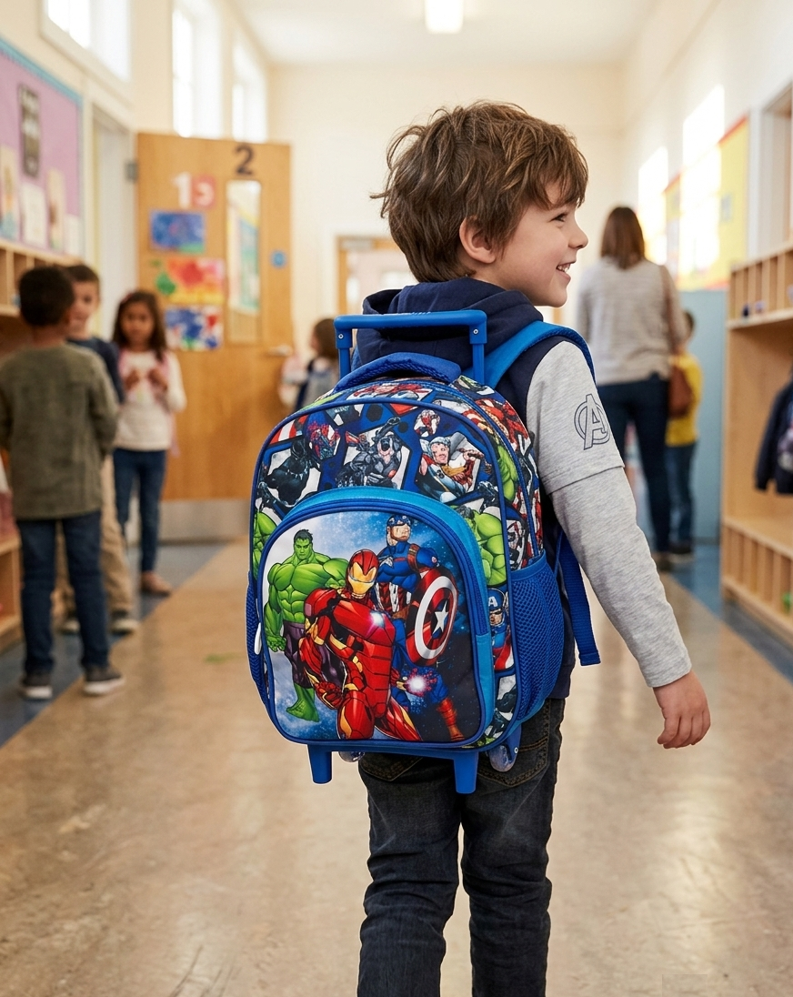 Zaino Asilo Trolley Avengers MARVEL con Tasca Frontale 30 Cm. Manico Allungabile - 673047
